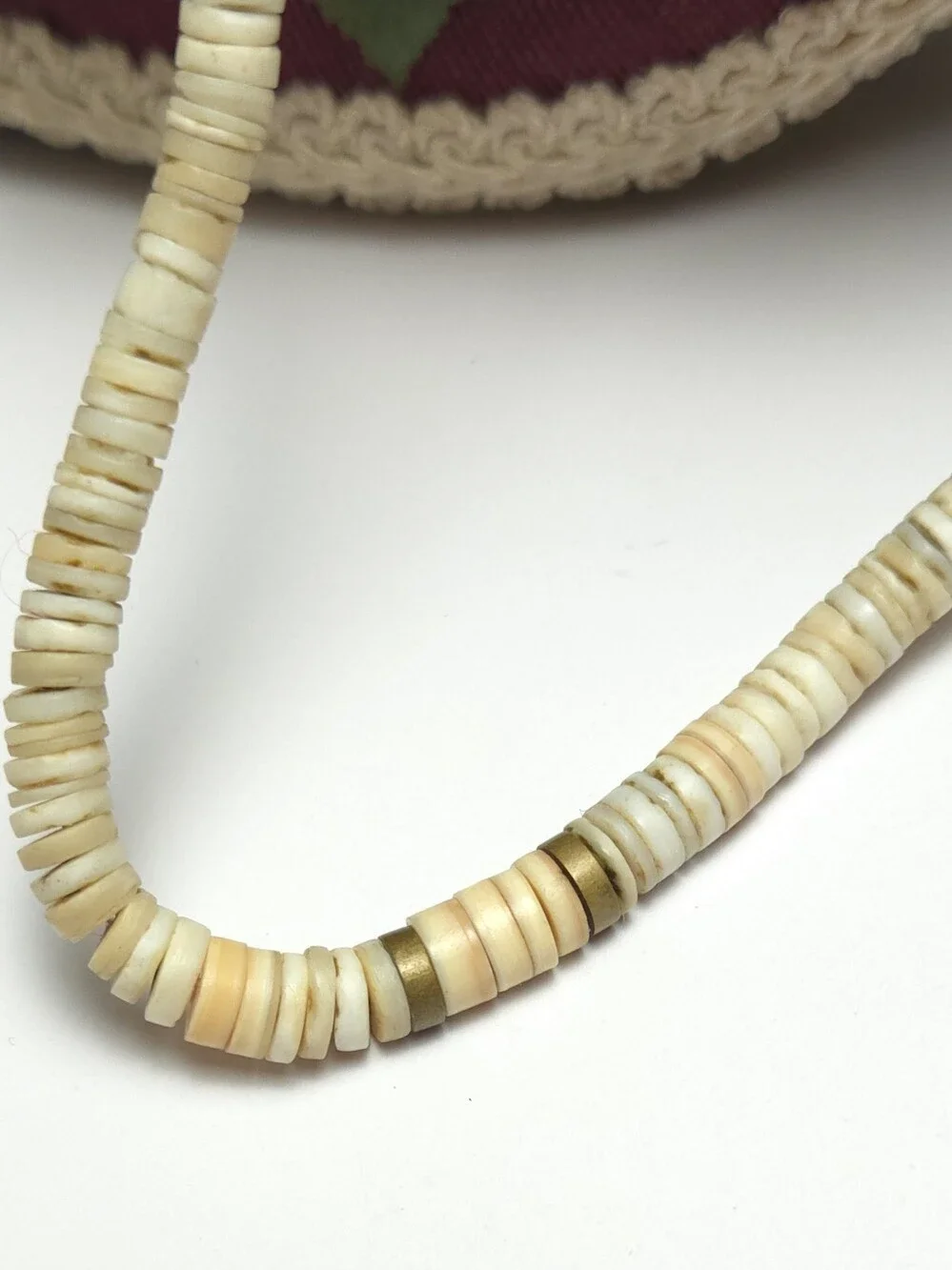 Vintage Puka Shell & Melon Shell with Gold Disk Beaded Necklace Santo Domingo
